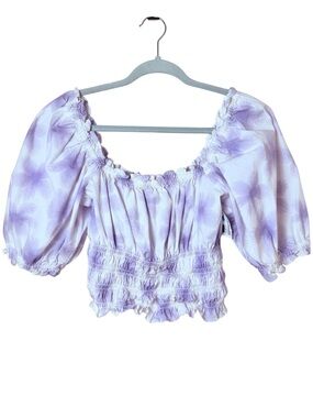 Levi's Large Lavender Puff Sleeve Smocked Crop Top